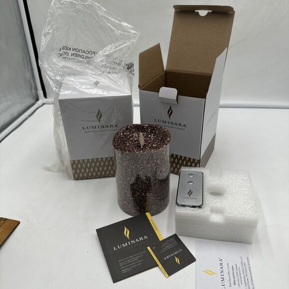 2 Luminara Real-Flame Effect Candles - 5" Gold Glitter & 5" Gold Glitter  NIB - Picture 1 of 4